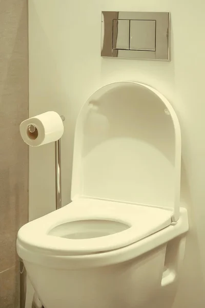 Rollo Papel Higiénico Baño Casa Primer Plano Inodoro Rollo Soporte — Foto de Stock