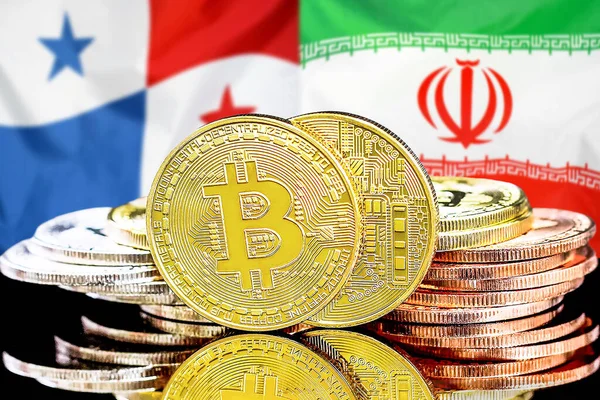 Conceito Para Investidores Criptomoeda Tecnologia Blockchain Panamá Irã Bitcoins Fundo — Fotografia de Stock