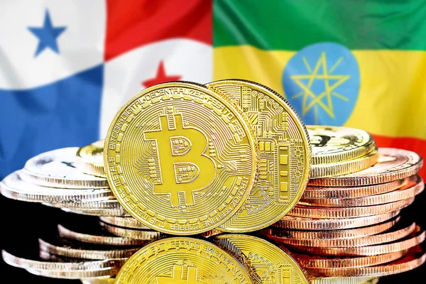 Conceito Para Investidores Criptomoeda Tecnologia Blockchain Panamá Etiópia Bitcoins Fundo — Fotografia de Stock