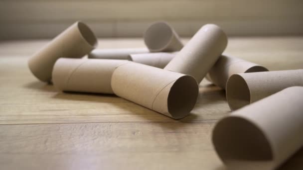 Pile Empty Blank Toilet Paper Rolls One Rolls Frame Added — Stock Video