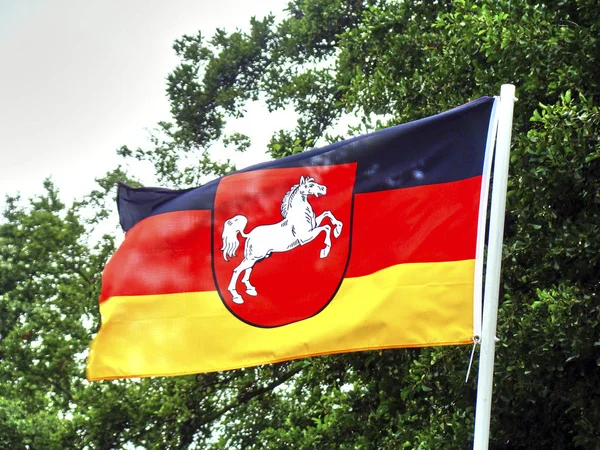 風にニーダー ザクセン州の旗 — ストック写真