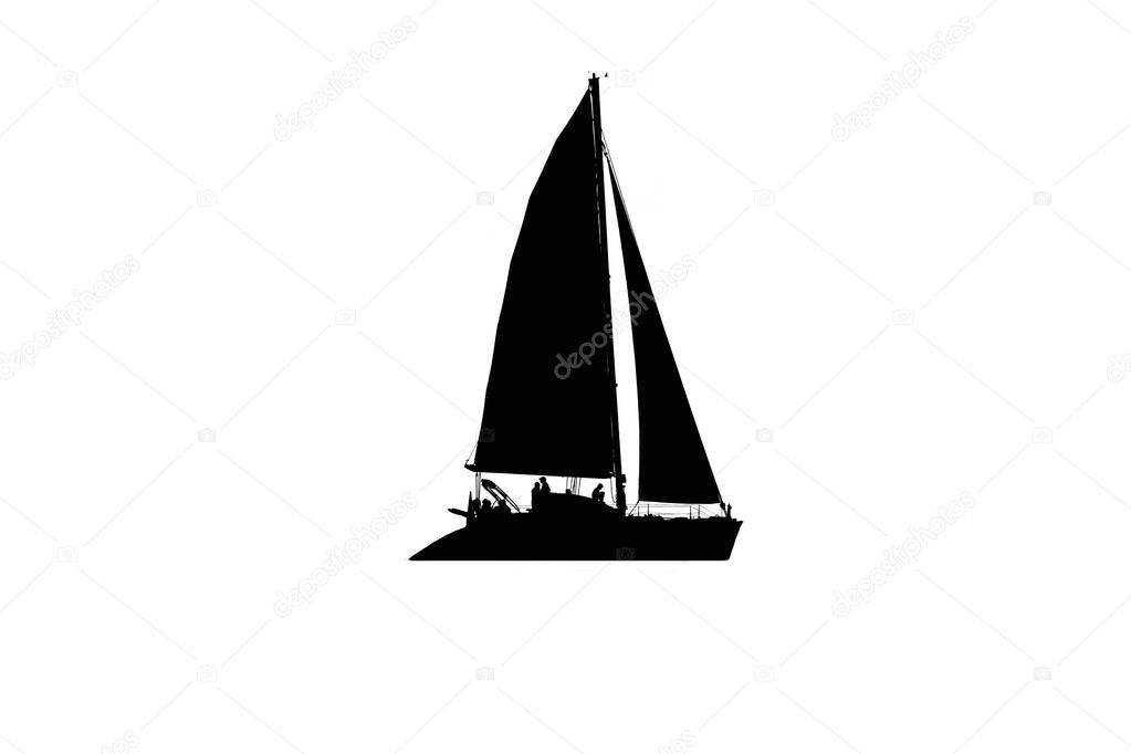 Silhouette of a sailboat black and white