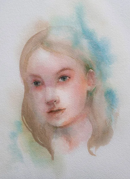 Χειροποίητο πορτρέτο της γυναίκας ομορφιάς Watercolor. Ζωγραφική ilustr — Φωτογραφία Αρχείου