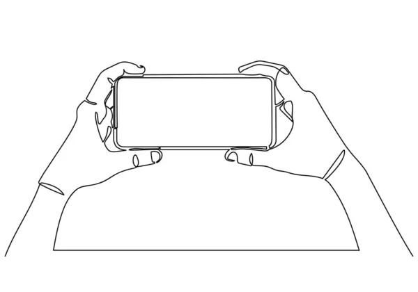 Continu une ligne dessin de de main tenant smartphone — Photo