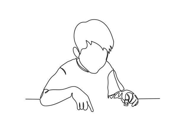 Непрерывная линия школьник поднимает руку и карандаш, идея — стоковое фото