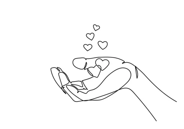 Een continue lijn tekening van de hand houden van de hartvorm, — Stockfoto