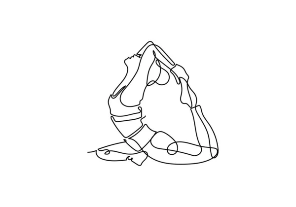 Continuous one or single line drawing. Woman doing exercise in y — Stock Photo, Image