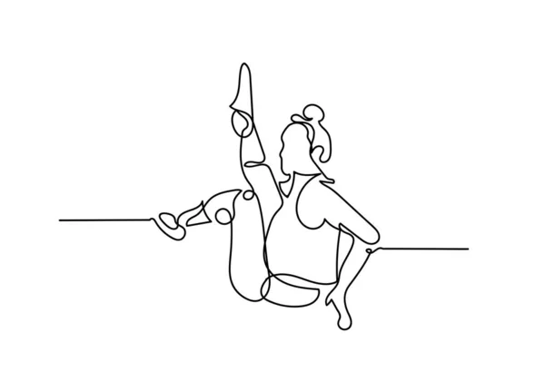 Continuous one or single line drawing. Woman doing exercise in y — Stock Photo, Image