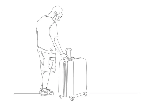 One Continuous Line Drawing Standing Traveler Baggage Immigrant Luggage — Stock Photo, Image