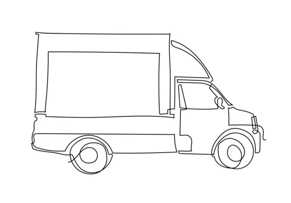 Continuous One Line Illustration Fast Delivery Truck Lorry Minimalistic Sketch — Stock Photo, Image