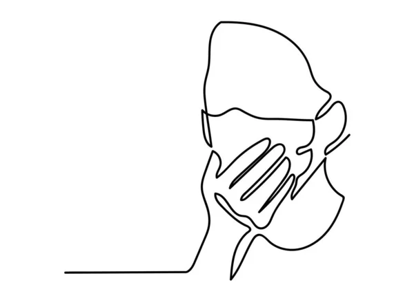 One Continuous Line Drawing Medical Face Mask Concept Corona Virus — Stock Photo, Image