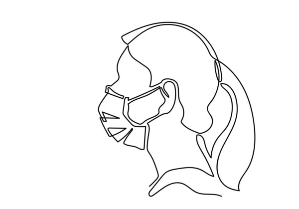 One Continuous Line Drawing Medical Face Mask Concept Corona Virus — Stock Photo, Image