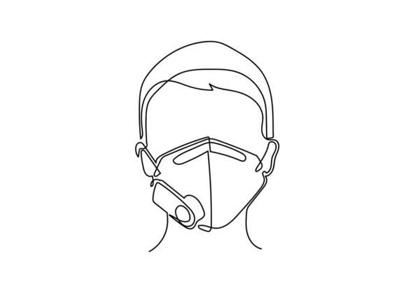 Uma Linha Contínua Desenho Máscara Facial Médica Conceito Vírus Corona — Fotografia de Stock