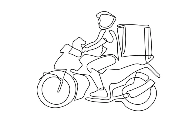 Одна Безперервна Лінія Delivery Man Ride Мотоцикл Ілюстрація — стокове фото
