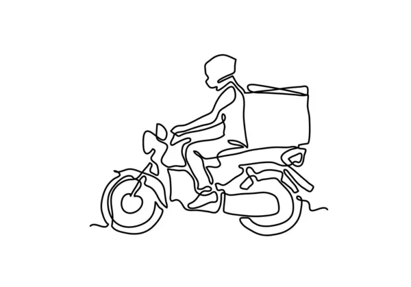 Jedna Ciągła Linia Delivery Man Ride Ilustracja Motocykla — Zdjęcie stockowe