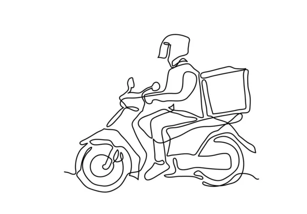 Одна Безперервна Лінія Delivery Man Ride Мотоцикл Ілюстрація — стокове фото