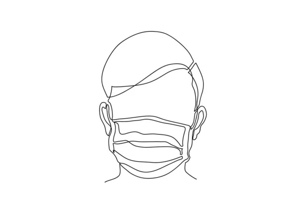 One Continuous Line Drawing Medical Face Mask Concept Corona Virus — Stock Photo, Image