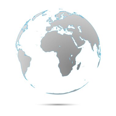 3D dünya küresi beyaz arka planda izole edildi. Tüm dünya konseptinin 3D modeli. Mavi çizgili gri gradyan renkler.