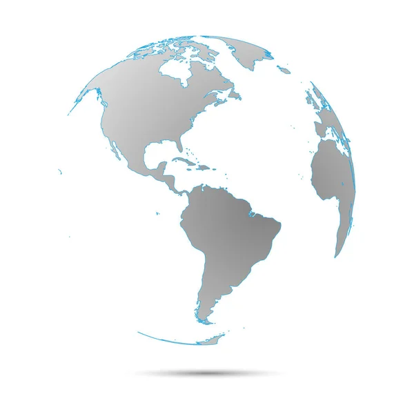 Globe du monde 3d isolé sur fond blanc. Modèle 3D du concept du monde entier. Gris dégradé couleurs avec des lignes bleues . — Image vectorielle