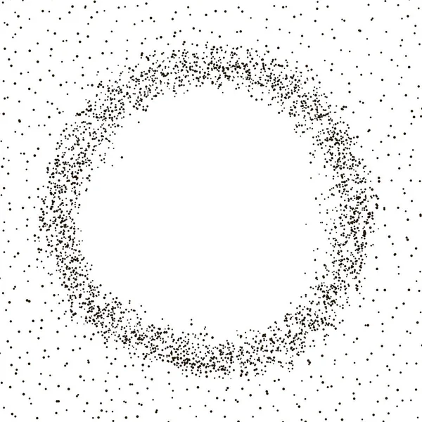 Black and white particles vector background. Abstract dots in circle shape. Copy space for text or image. Graphic template for designs. — Vetor de Stock