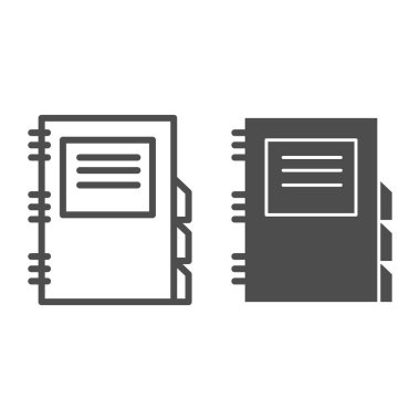 Günlük planlama çizgisi ve sembol. Günlük, kitap ayracı sembollü not defteri, beyaz arkaplanda ana hatlı resim. Mobil konsept için iş ya da kırtasiye tabelası, web tasarımı. Vektör grafikleri.