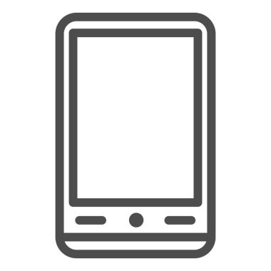 Akıllı telefon hattı simgesi. Cep telefonu ya da dijital tablet sembolü, beyaz arkaplanda ana hatlı resim. Mobil konsept ve web tasarımı için teknoloji işareti. Vektör grafikleri.