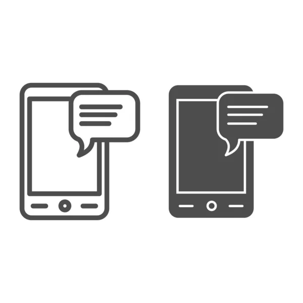 Message sur la ligne téléphonique et icône de glyphe. Smartphone avec chat bulle popup symbole, pictogramme de style contour sur fond blanc. Signe d'affaires pour concept mobile et web design. Graphiques vectoriels . — Image vectorielle
