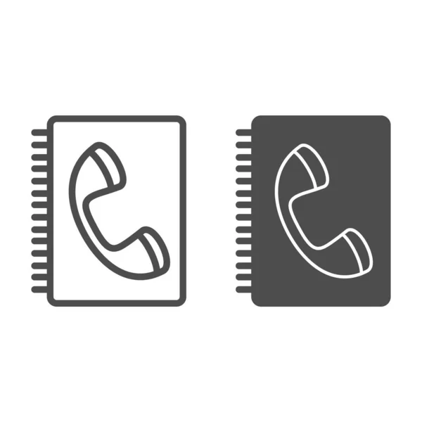 Boek van contacten lijn en glyph icoon. Telefoon handset en notitieblok symbool, omtrek stijl pictogram op witte achtergrond. Business sign voor mobiel concept en webdesign. vectorgrafieken. — Stockvector