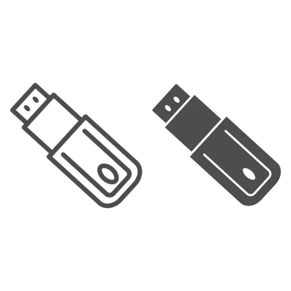 Linha flash drive e ícone de glifo. Símbolo moderno da vara do armazenamento da memória, pictograma do estilo do esboço no fundo branco. Tecnologia ou sinal de segurança de dados para conceito móvel e web design. Gráficos vetoriais . —  Vetores de Stock