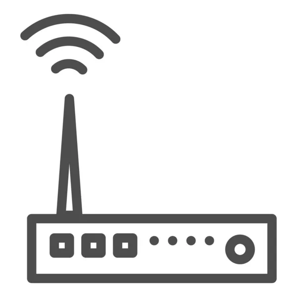 Ikona linii routera. Urządzenie WiFi z symbolem anteny, piktogram w stylu konturu na białym tle. Znak sieci lub technologii dla koncepcji mobilnej i projektowania stron internetowych. Grafika wektorowa. — Wektor stockowy