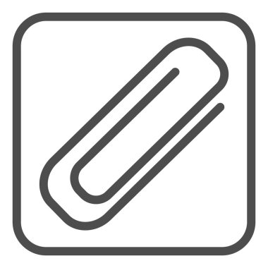 Klipsli çizgi simgesi. Çerçevede ataç, bağlayıcı belge sembolü için kucaklama, beyaz arkaplanda taslak biçim piktogramı. Mobil konsept ve web tasarımı için kırtasiye tabelası. Vektör grafikleri.