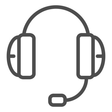 Kulaklık çizgisi simgesi. Destek, mikrofon sembollü ses kulaklığı, beyaz arkaplanda ana hatlı resim. Mobil konsept için iş ve teknoloji tabelası, web tasarımı. Vektör grafikleri.