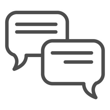 Konuşma baloncukları çizgisi simgesi. İletişim ve sohbet mesajı açılır simgesi, beyaz arkaplanda ana hatlı resim çizimi. Mobil konsept ve web tasarımı için iş konuşması işareti. Vektör grafikleri.