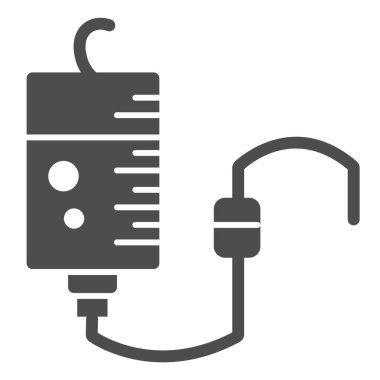 Tıbbi damlalar katı bir ikon. Kan nakli, damıtılmış su plastik teneke sembol, beyaz arka planda glifli resim. Mobil konsept için hastane tabelası, web tasarımı. Vektör grafikleri.