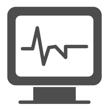 Kalp atışı katı ikonu izliyor. Ekranda nabız, kardiyogram monitör sembolü, beyaz arkaplanda glifli resim. Mobil konsept ve web tasarımı için tıbbi işaret. Vektör grafikleri.