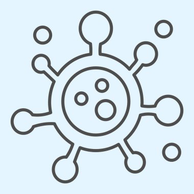 Virüs ya da bakteri ince çizgi simgesi. Beyaz zemin üzerinde Covid-19 patojenik mikrop taslak biçiminde pictogram. Gezici konsept ve web tasarımı için Coronavirus salgını işaretleri. Vektör grafikleri.