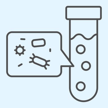Virüs içerikli tüp şişesi. Mikropları ya da bakteri ampullerini analiz eden şişe beyaz arkaplanda resim çiziyor. Mobil konsept ve web tasarımı için Covid-19 laboratuvar testi. Vektör grafikleri.