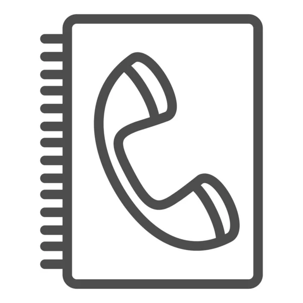 Ikona linky kontaktů. Telefon sluchátko a symbol notepadu, obrys styl piktogram na bílém pozadí. Obchodní značka pro mobilní koncept a web design. Vektorová grafika. — Stockový vektor