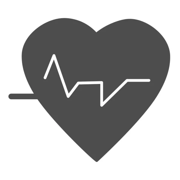 Hjärtslag solid ikon. Hjärta med puls, elektrokardiogram symbol, glyf stil piktogram på vit bakgrund. Kardiologi och medicin tecken för mobila koncept och webbdesign. Vektorgrafik. — Stock vektor