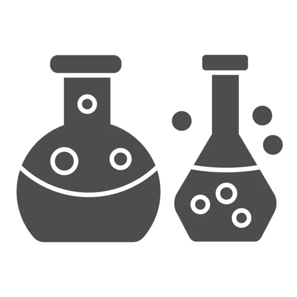 Tubos de vidrio para prueba icono sólido. Artículos de vidrio de laboratorio, símbolo de frascos químicos, pictograma estilo glifo sobre fondo blanco. Signo de química para concepto móvil y diseño web. Gráficos vectoriales . — Vector de stock