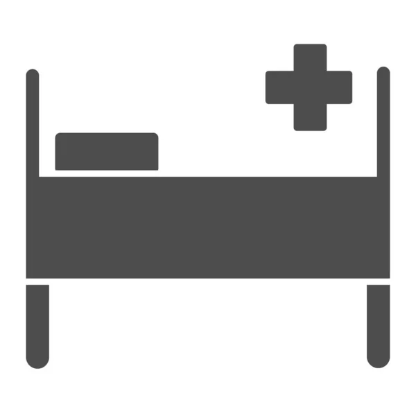 병원 침대의 단단 한 아이콘. 건강 관리 형태와 베개 기호가 있는 시립 클리닉의 키프는 흰색 배경에 글 리프 스타일의 피토 그램 이 있다. 의료 표지판은 모바일 컨셉, 웹 디자인을 나타냅니다. 벡터 그래픽. — 스톡 벡터