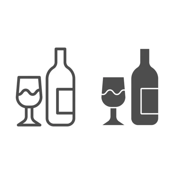 Linea di vetro e bottiglia e icona solida. Bottiglia di vino e bicchiere da vino contorno stile pittogramma su sfondo bianco. Segnaletica aziendale per mobile concept e web design. Grafica vettoriale . — Vettoriale Stock