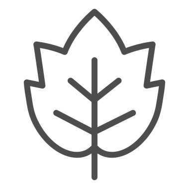 Üzüm yaprağı çizgisi simgesi. Beyaz arka planda şarap yaprağı amblemi ya da logo ana hatlı pictogram. Mobil konsept ve web tasarımı için şarap ve ziraat tabelaları. Vektör grafikleri.