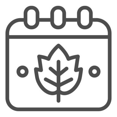 Şarap imalatçısı takvim çizelgesi simgesi. Üzüm yaprağı amblemli takvim beyaz arkaplanda resim çizimi. Mobil konsept ve web tasarımı için şarap hasat sezonu tabelaları. Vektör grafikleri.