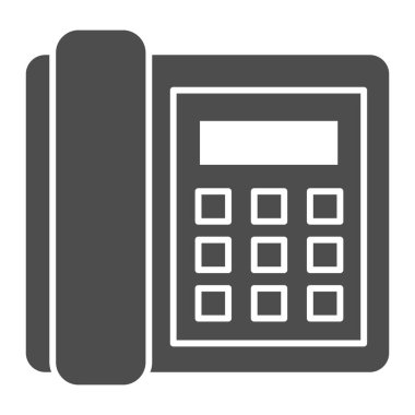 Sabit telefon simgesi. Çağrı alıcısı, iletişimci, klasik telefon sembolü, beyaz arkaplanda glifli resim. Mobil konsept veya web tasarımı için iş tabelası. Vektör grafikleri.