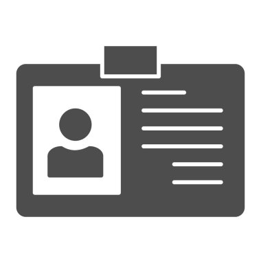 Kişi kimliği simgesi. Geçiş ve çıkış sembolü için rozet, beyaz arkaplanda glifli resim. Mobil konsept ve web tasarımı için iş tabelası. Vektör grafikleri.