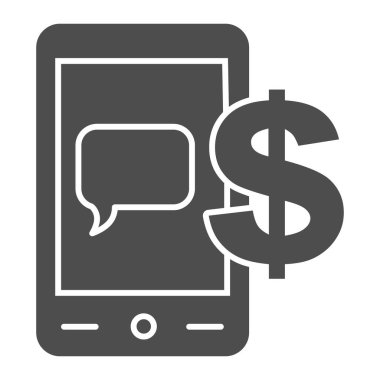 Mobil ödeme simgesi. Dolar ile akıllı telefon, fatura mesajı sembolü, beyaz arka planda kabartma resim. Mobil konsept için iş ya da finans anlaşması, web tasarımı. Vektör grafikleri.