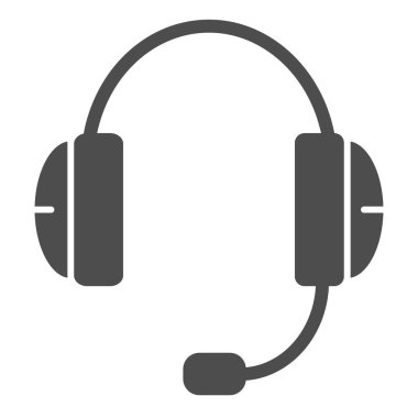 Kulaklık sağlam ikon. Destek, mikrofon sembollü ses kulaklığı, beyaz arkaplanda glifli resim. Mobil konsept için iş ve teknoloji tabelası, web tasarımı. Vektör grafikleri.