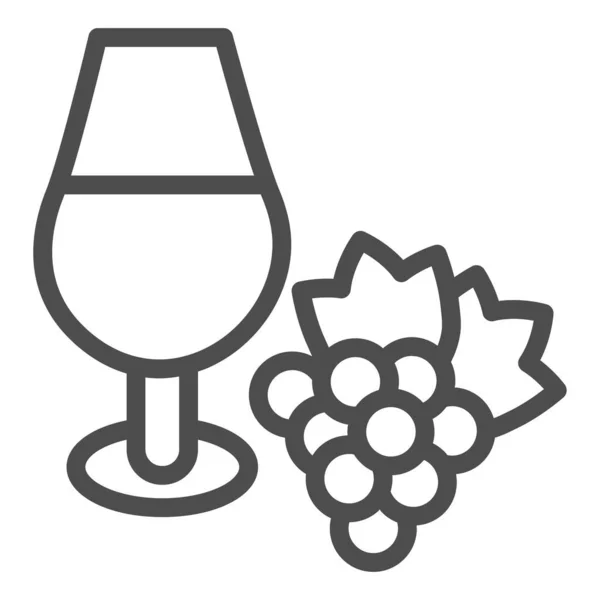 Bicchiere di vino e un grappolo d'uva linea icona. Bicchiere da vino completo e uva con contorno foglia stile pittogramma su sfondo bianco. Segnaletica aziendale per mobile concept e web design. Grafica vettoriale . — Vettoriale Stock