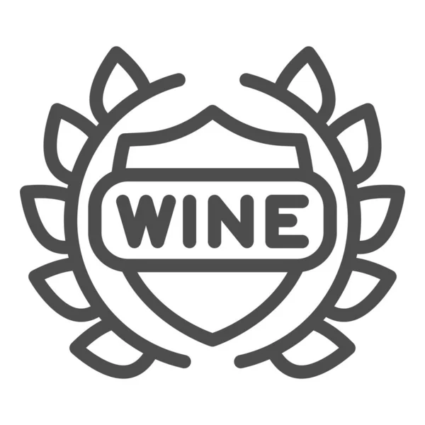 चिह्न वाइन लाइन आइकन के साथ मुकुट और प्रतीक। सफेद पृष्ठभूमि पर शील्ड वाइन टेक्स्ट रूपरेखा शैली पिक्टोग्राम के साथ लॉरेल क्राउन। मोबाइल अवधारणा और वेब डिज़ाइन के लिए वाइनरी संकेत। वेक्टर ग्राफिक्स . — स्टॉक वेक्टर